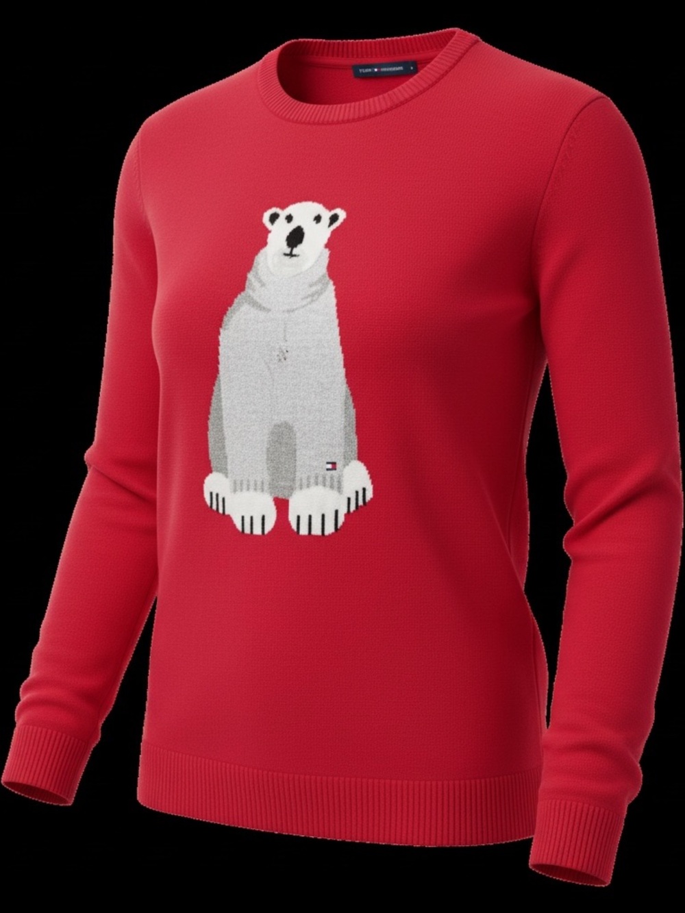 Tommy Hilfiger Polar Bear Sweater S Red Silver Holiday Crewneck